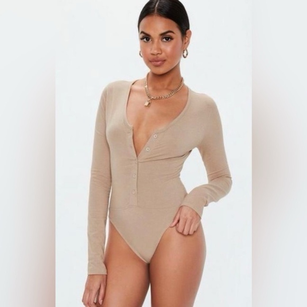 Missguided Beige Long Sleeve Bodysuit